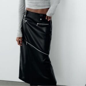 NWOT ZARA Detachable Faux Leather Mini/Maxi Zipper Skirt Size Small